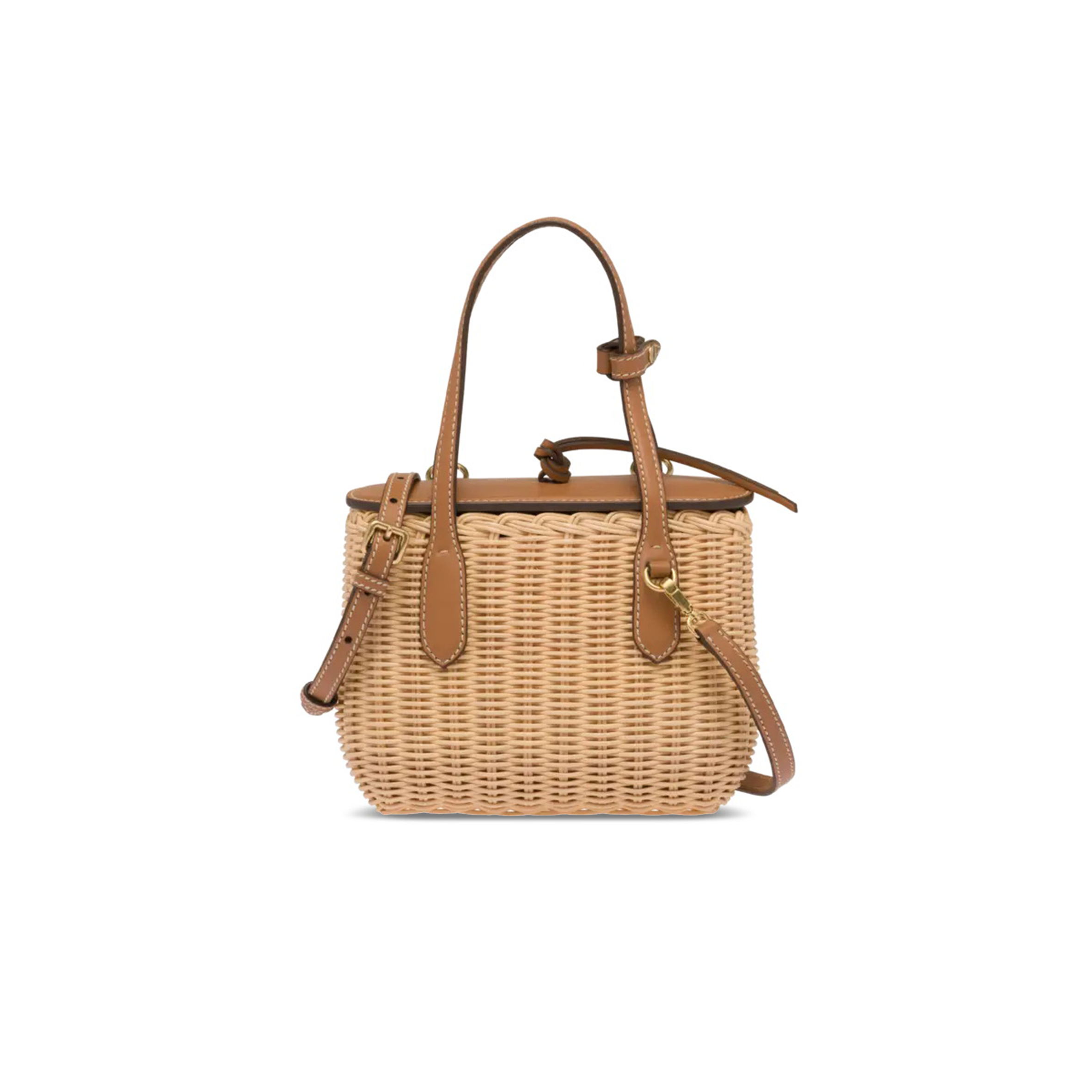 MIU MIU WICKER AND LEATHER HANDBAG 5BA222 (19*14.5*9.5cm)